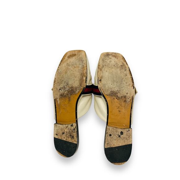 GUCCI White Leather Marmont Fringe GG Logo Square Toe Slides Mules Flats 38 US 8 - Picture 8 of 10